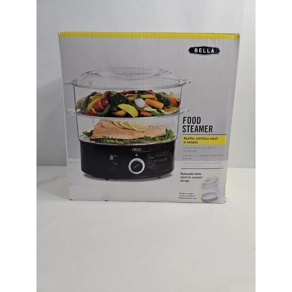 Bella XJ-10102 Electric Food Steamer 2-Tier Black Plastic Removable Bowls
